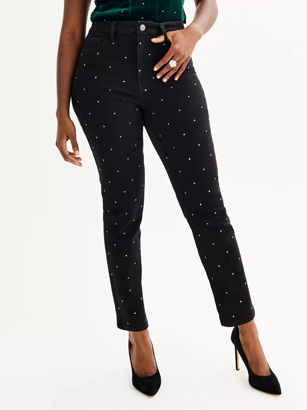 Intempo Black Crystal Embellished Straight Leg Jeans size 18